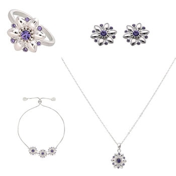 Mayfer, Juego de Collar, Aretes , Anillo y Pulsera con Diseño de Flor, con Cristal Austríaco