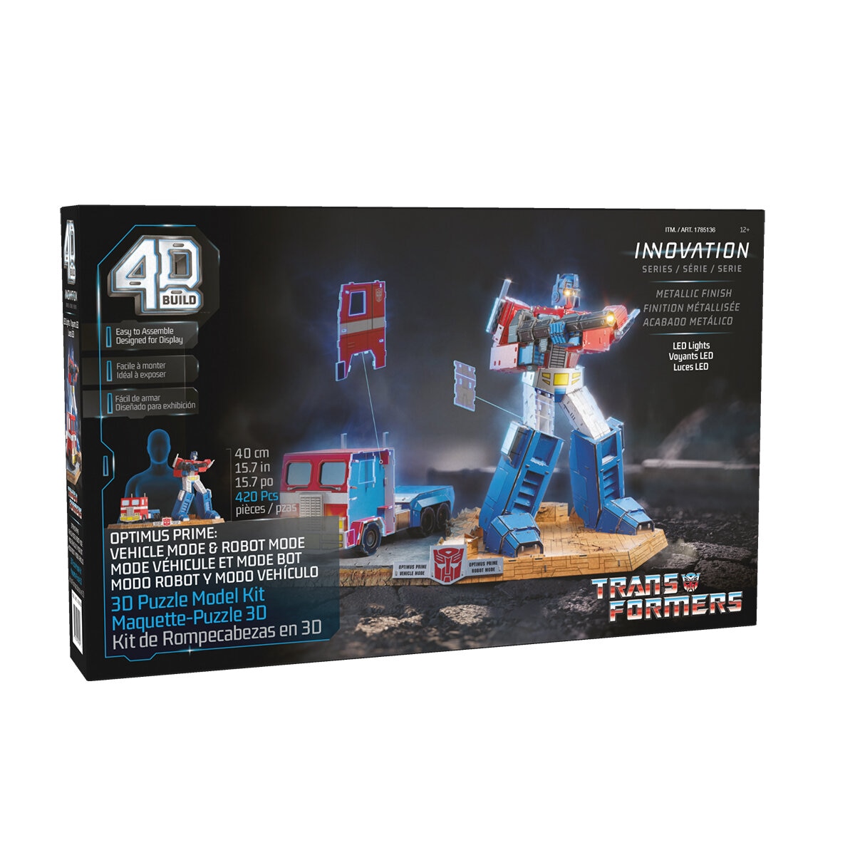 4D Build, Kit de Rompecabezas 3D - Transformers Optimus Prime con Camión y Luces LED