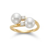 0.08ctw, Anillo de Perla Cultivada con Diamante, 7-7.5mm, Oro Amarillo de 14kt