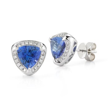 Aretes de Tanzanita y Diamantes (0.30ctw), Oro Blanco de 18kt