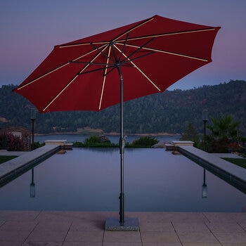 SunVilla, Sombrilla Redonda de 3m con Luz Solar LED, Color Rojo