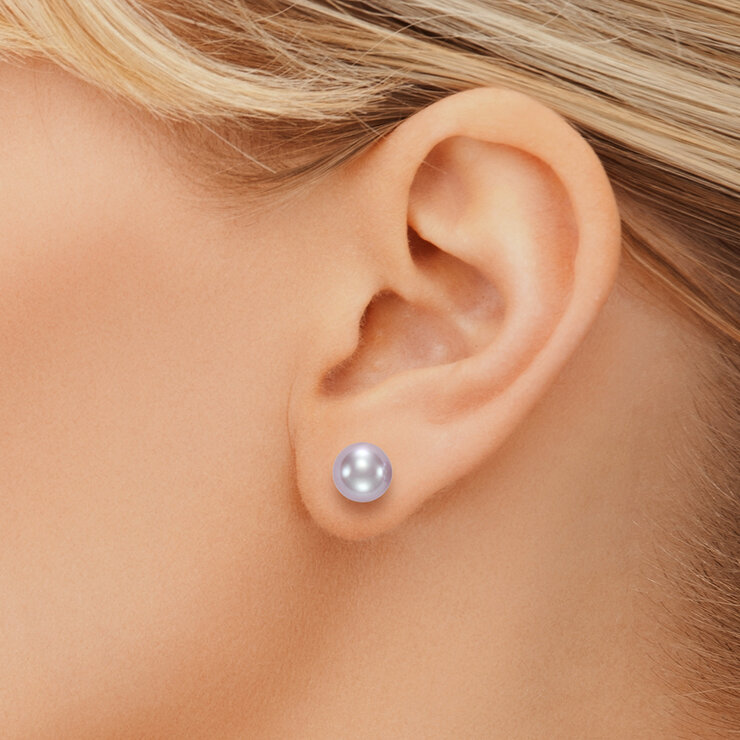 Aretes de Perlas Rosas Cultivadas Agua Dulce, 8-8.5mm, Oro Amarillo de 14K