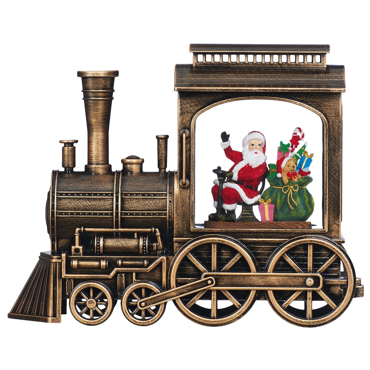 Tren Navideño con Nieve y Luces LED, Bronce
