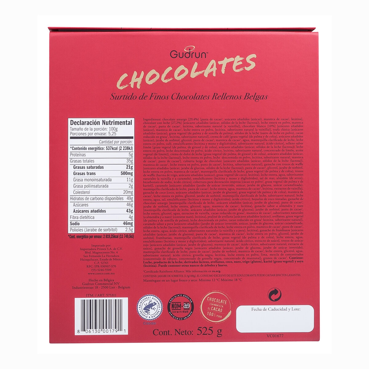 Gudrun Surtido de Finos Chocolates Belgas Rellenos 520 g