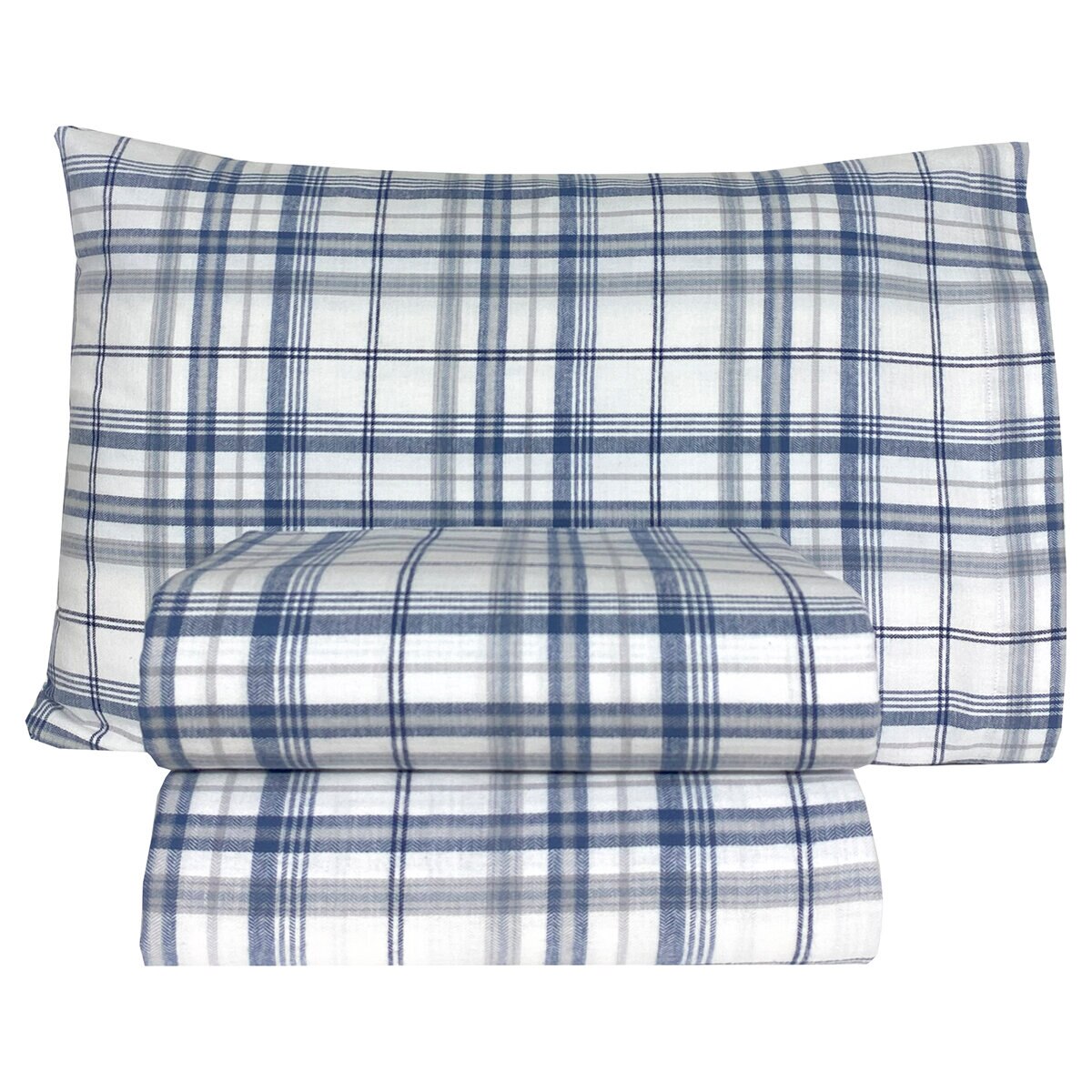 Flannel From Portugal, Juego de Sábanas de Franela, Tamaño Individual 3 piezas, Light Blue Plaid