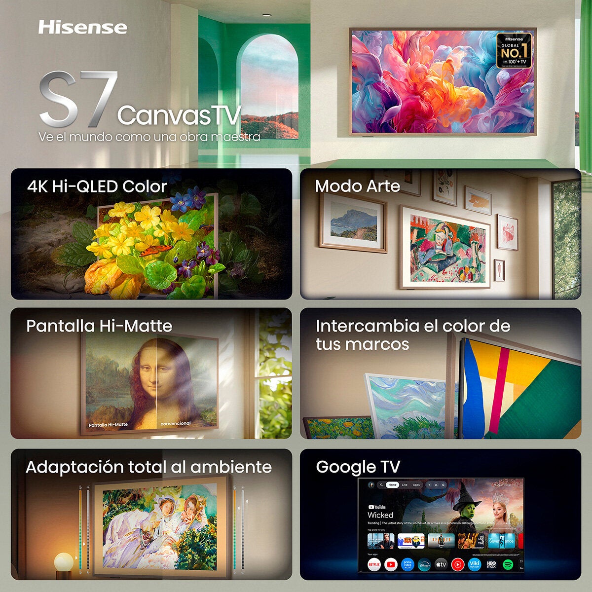 Hisense Pantalla 75" Hi-QLED 4K Canvas Google TV Hisense Pantalla 75" Hi-QLED 4K Canvas Google TV