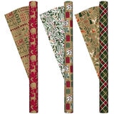 Kirkland Signature Paquete de 3 Rollos de Papel para Envolver con Diseños Navideños, Kraft