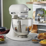 KitchenAid, Batidora Artisan Blanca, Tazón de acero inoxidable pulido con asa, 4.7 L