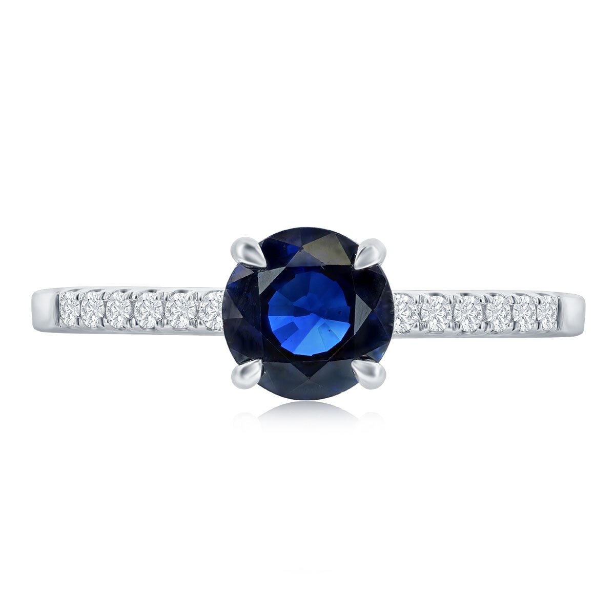 Anillo de Zafiro Azul con Diamantes 0.10ctw, Oro Blanco de 14K