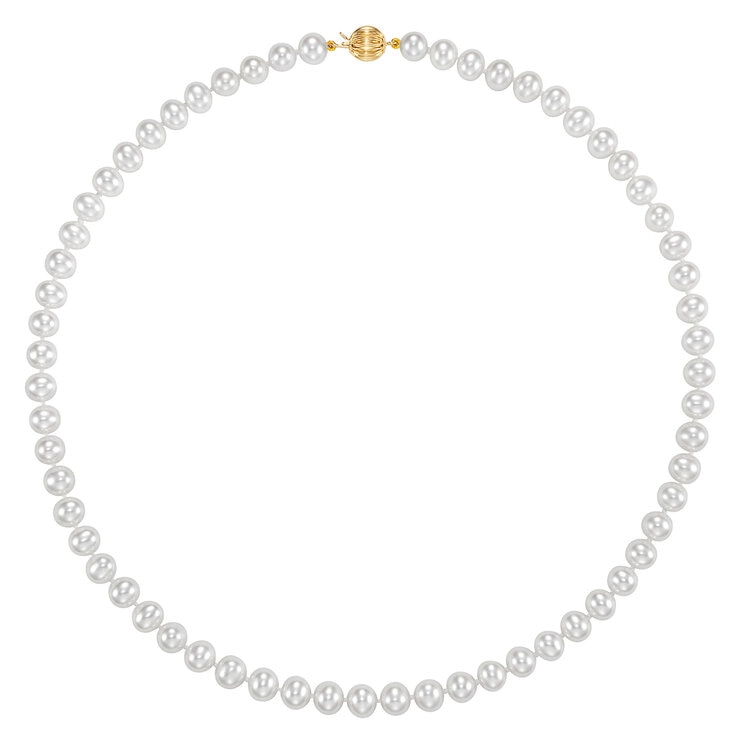 Collar de Perlas Cultivadas, 6.5-7.0mm, Oro Amarillo de 14K