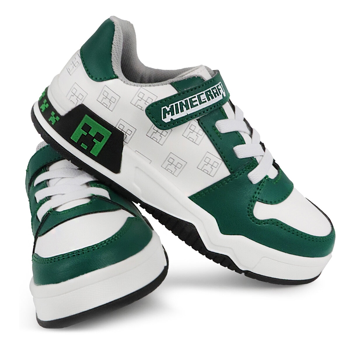 Minecraft, Tenis Color Verde/Blanco con Broche de Velcro para Niño, Varias Tallas