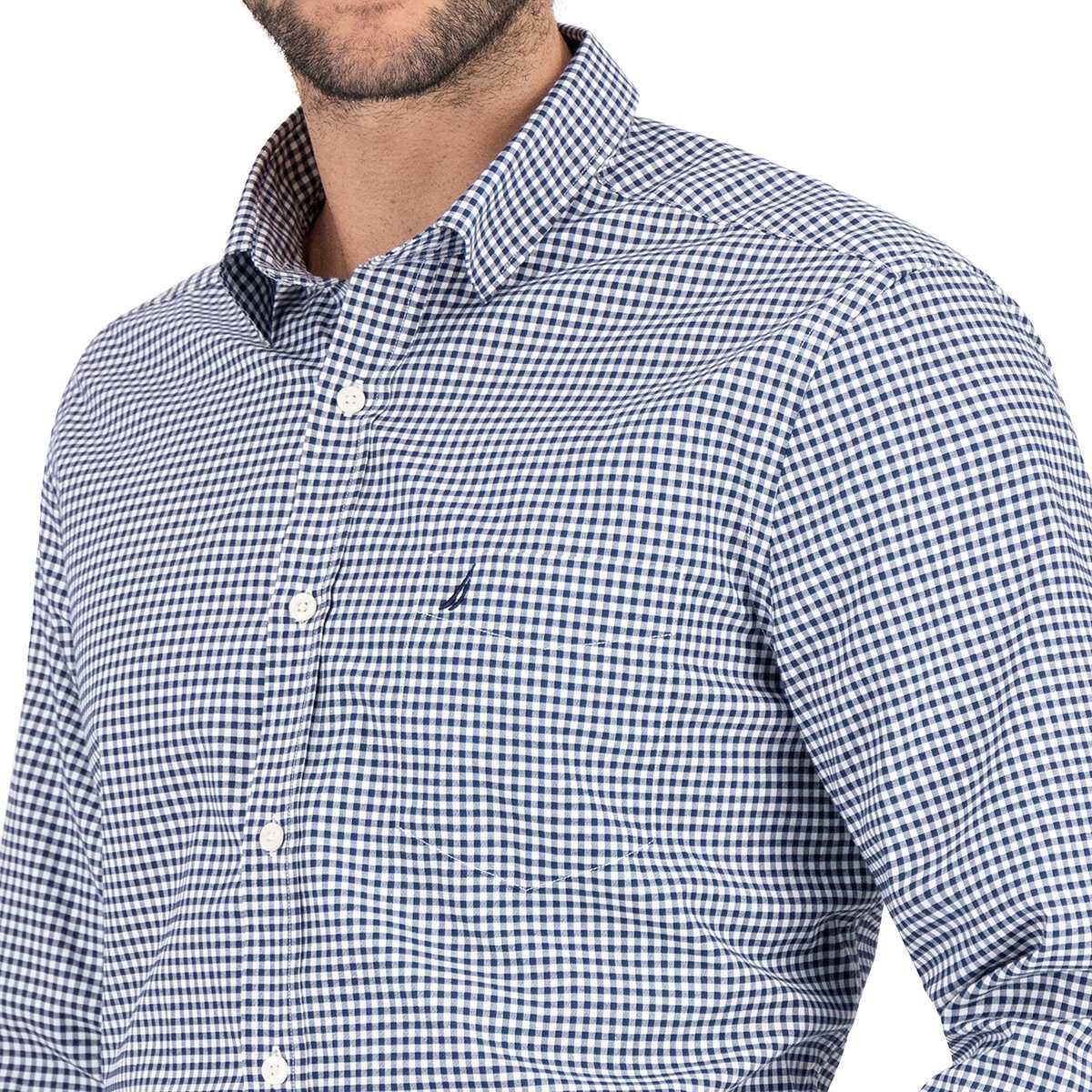 Nautica Camisa para Caballero Azul y cuadros blancos Mediana