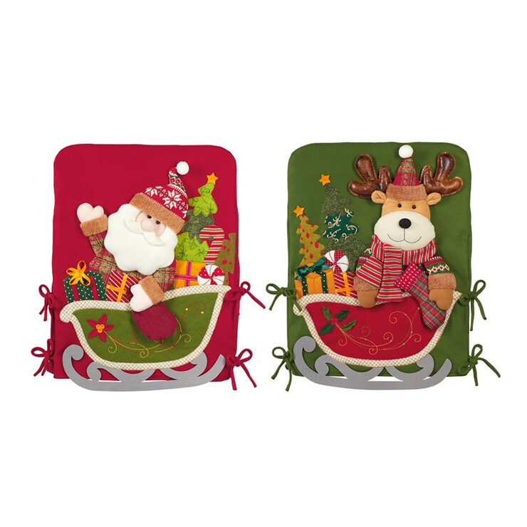 Set de 2 Fundas Navideñas para Silla Santa Claus y Reno