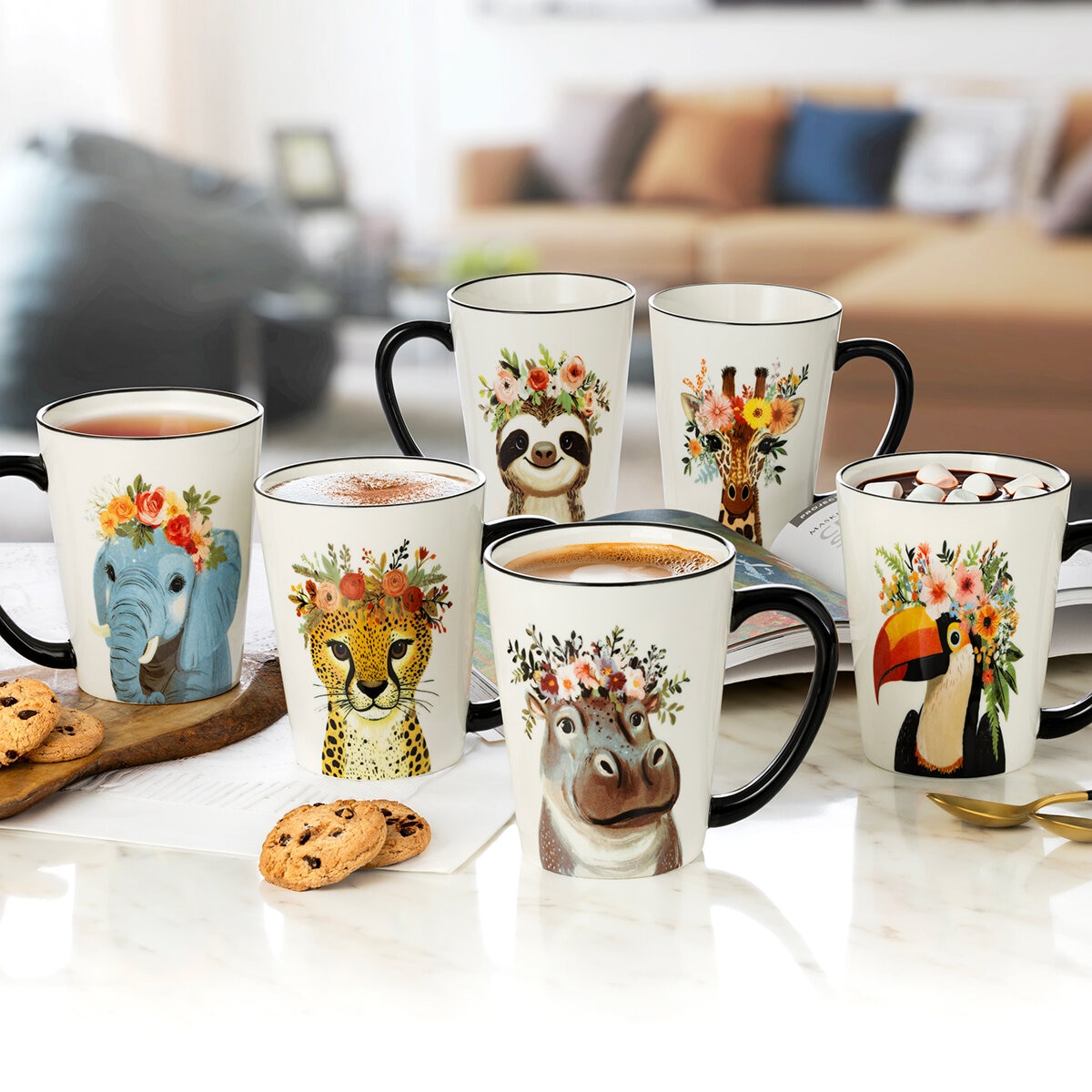 Signature Housewares Juego de 6 tazas de Cerámica de Animales