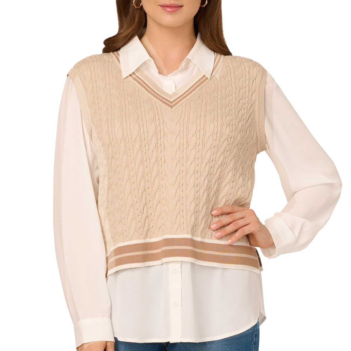Adrianna Papell Chaleco con Blusa Simulada para Dama Varias Tallas y Colores