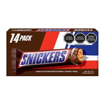 Snickers Chocolate Relleno de Caramelo, Cacahuate y Nougat 14 pzas de 48 g