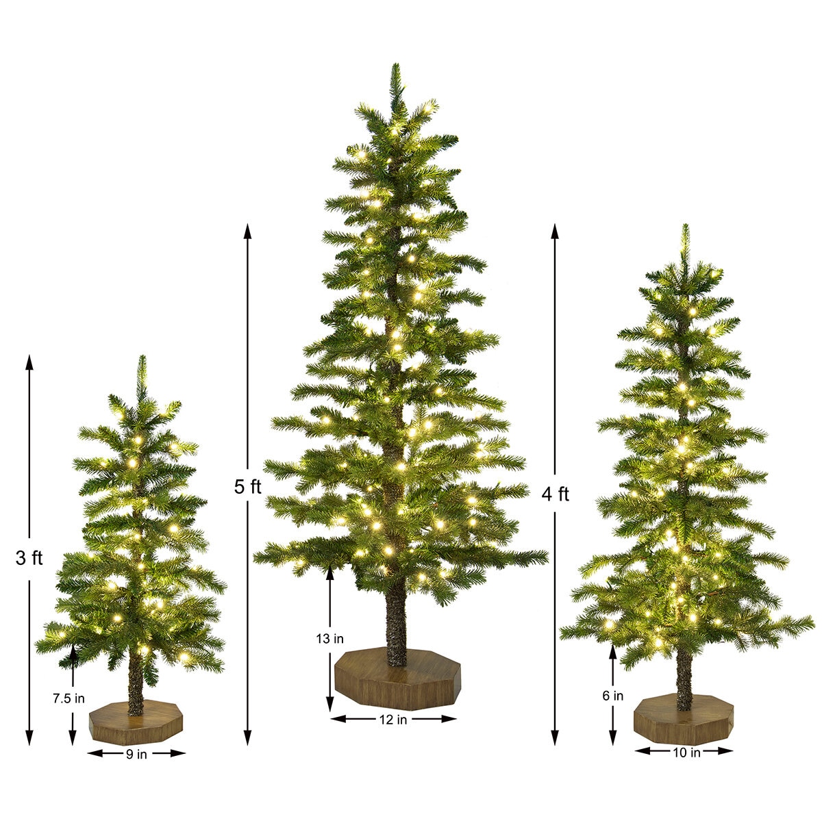 Árboles Iluminados con 240 Luces LED Juego de 3 Pzas.