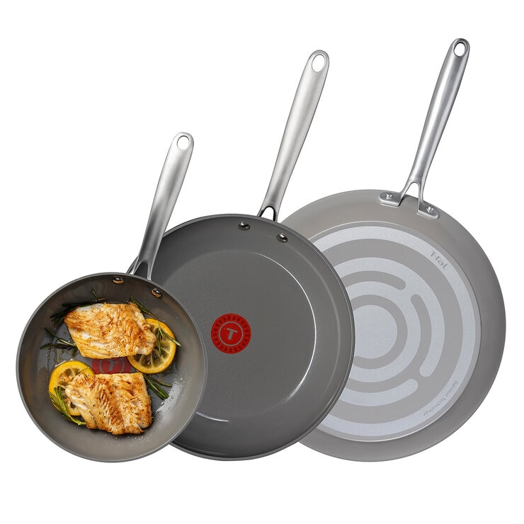 T-FAL Juego de 3 Sartenes de Cerámica con Recubrimiento Antiadherente