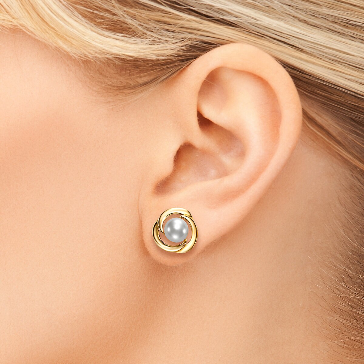 Aretes de Perlas Cultivadas, 7-7.5mm, de Oro Amarillo de 14K