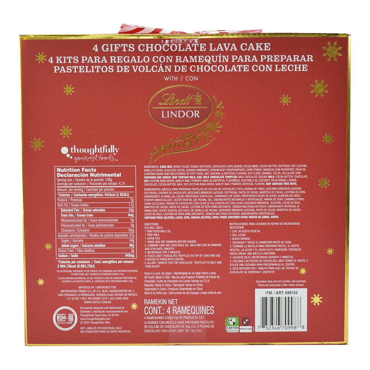 Lindt 4 Kits para Regalo de Lava Cakes 456 g Lindt 4 Kits para Regalo de Lava Cakes 456 g