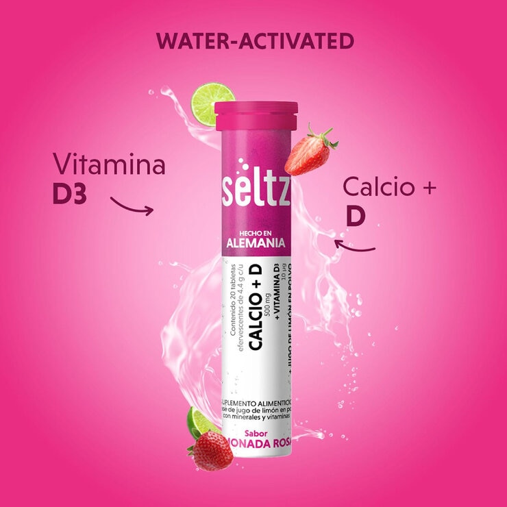 Seltz Calcio + Vitamina D 3 Tubos con 20 Tabletas Efervescentes c/u Sabor Limonada Rosa Seltz Calcio + Vitamina D 3 Tubos con 20 Tabletas Efervescentes c/u Sabor Limonada Rosa