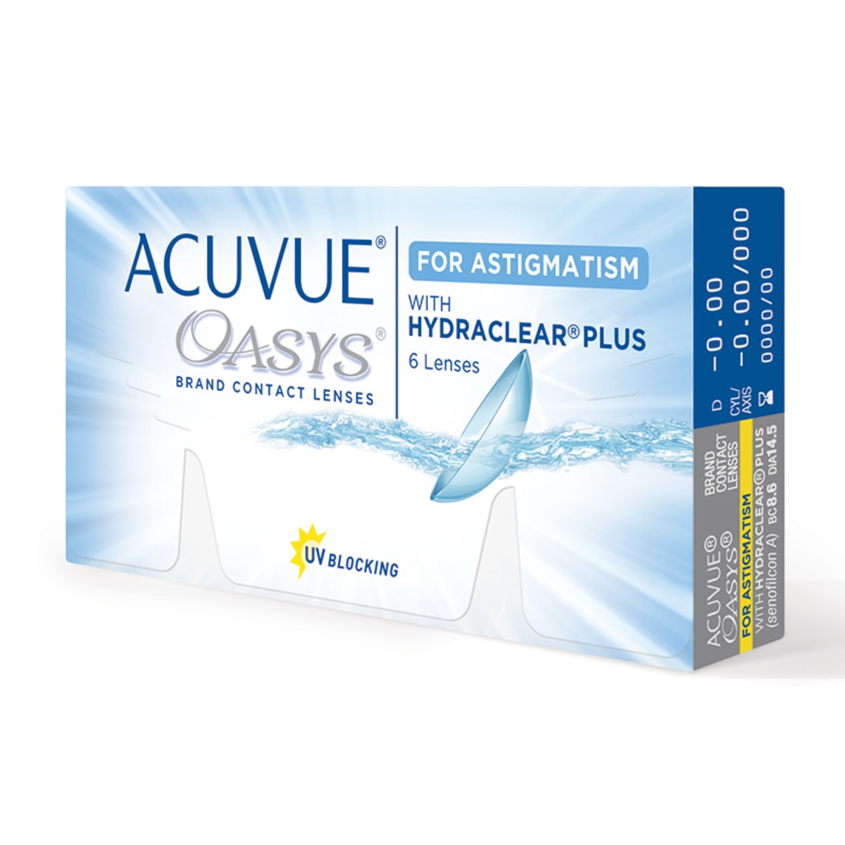ACUVUE OASYS® con HYDRACLEAR Plus® para Astigmatismo (D -0.5, Cyl/Axis -2.25/90)
