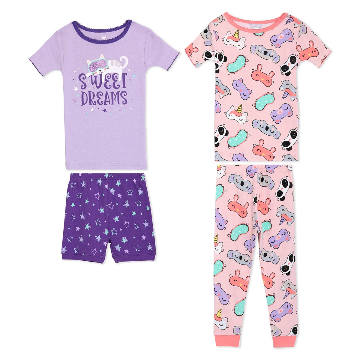 Koala Kids Pijama 4 piezas para Niños y Niñas Morado 2 Años