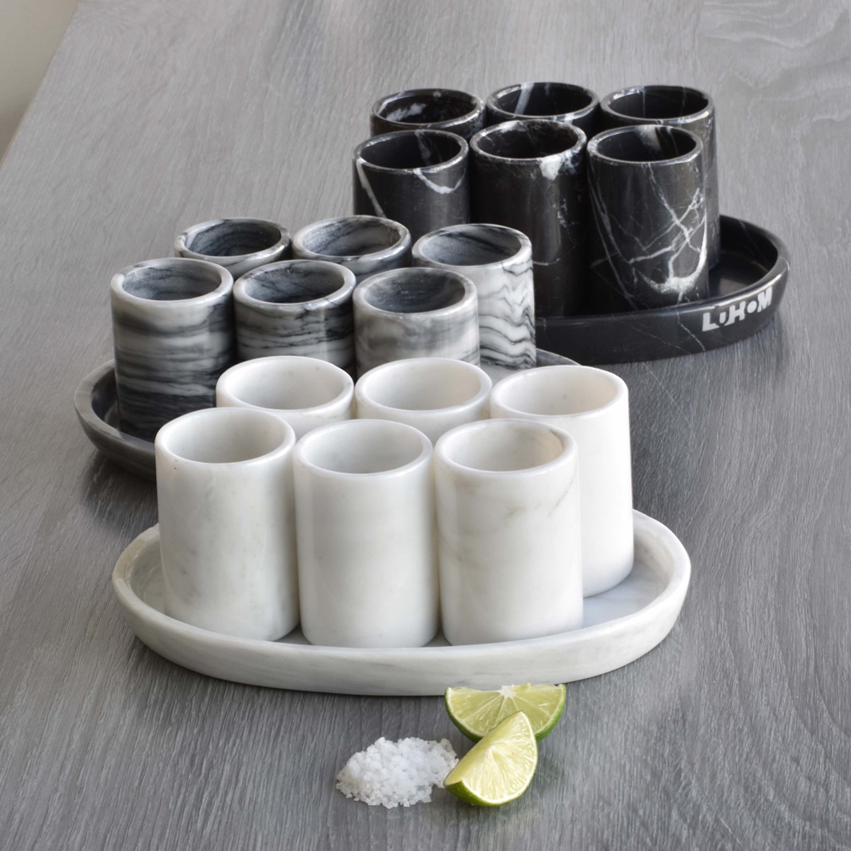 Luhom, Set de Tequileros y Base de Mármol 6 Piezas Varios Colores