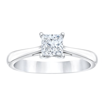 Anillo, 0.50ct Diamante Solitario, Corte Princesa, Oro Blanco 14kt