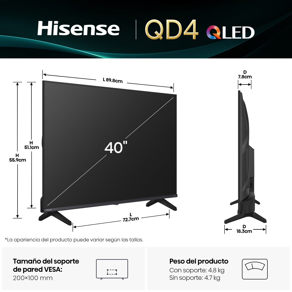 Hisense Pantalla 40" QLED 4K Fire TV