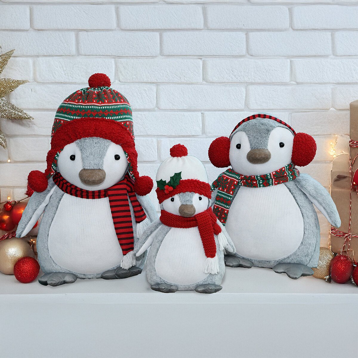Pingüinos de Peluche Decorativos, Juego de 3 Pzas.