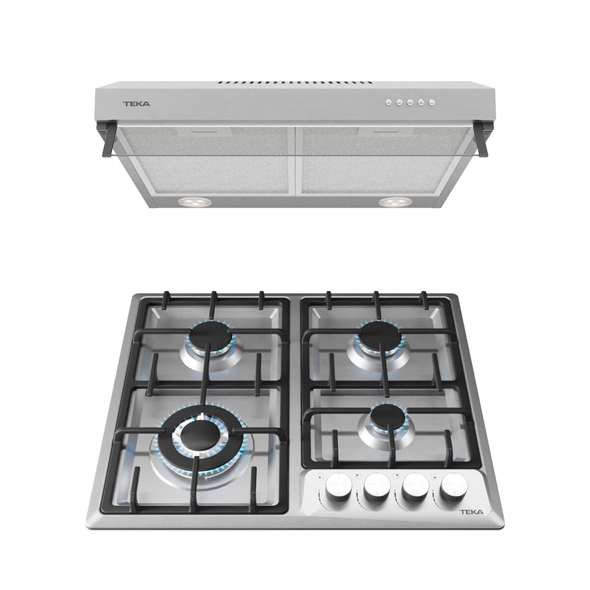 Teka Combo de campana con visera + Parrilla de 4 quemadores de 60 cm Acero Inoxidable