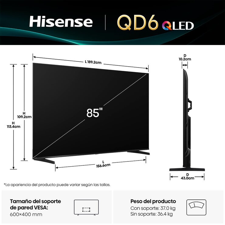 Hisense Pantalla 85" QLED 4K Fire TV