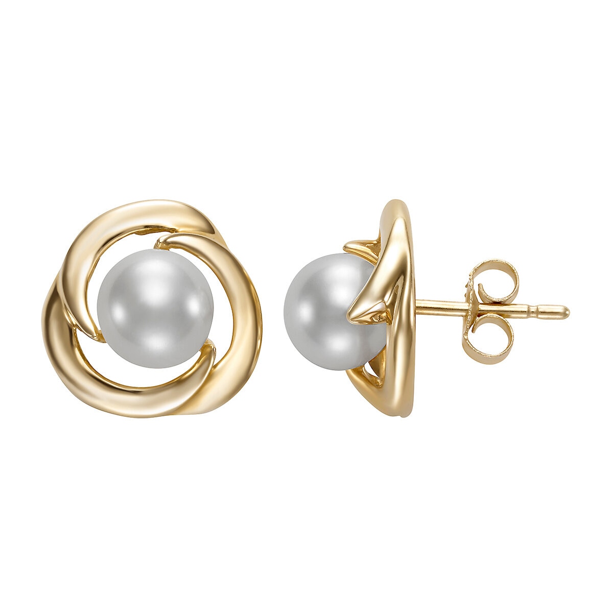 Aretes de Perlas Cultivadas, 7-7.5mm, de Oro Amarillo de 14K