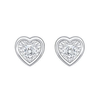 Aretes de Corazon de Diamantes 0.10ctw, Oro Blanco 14K