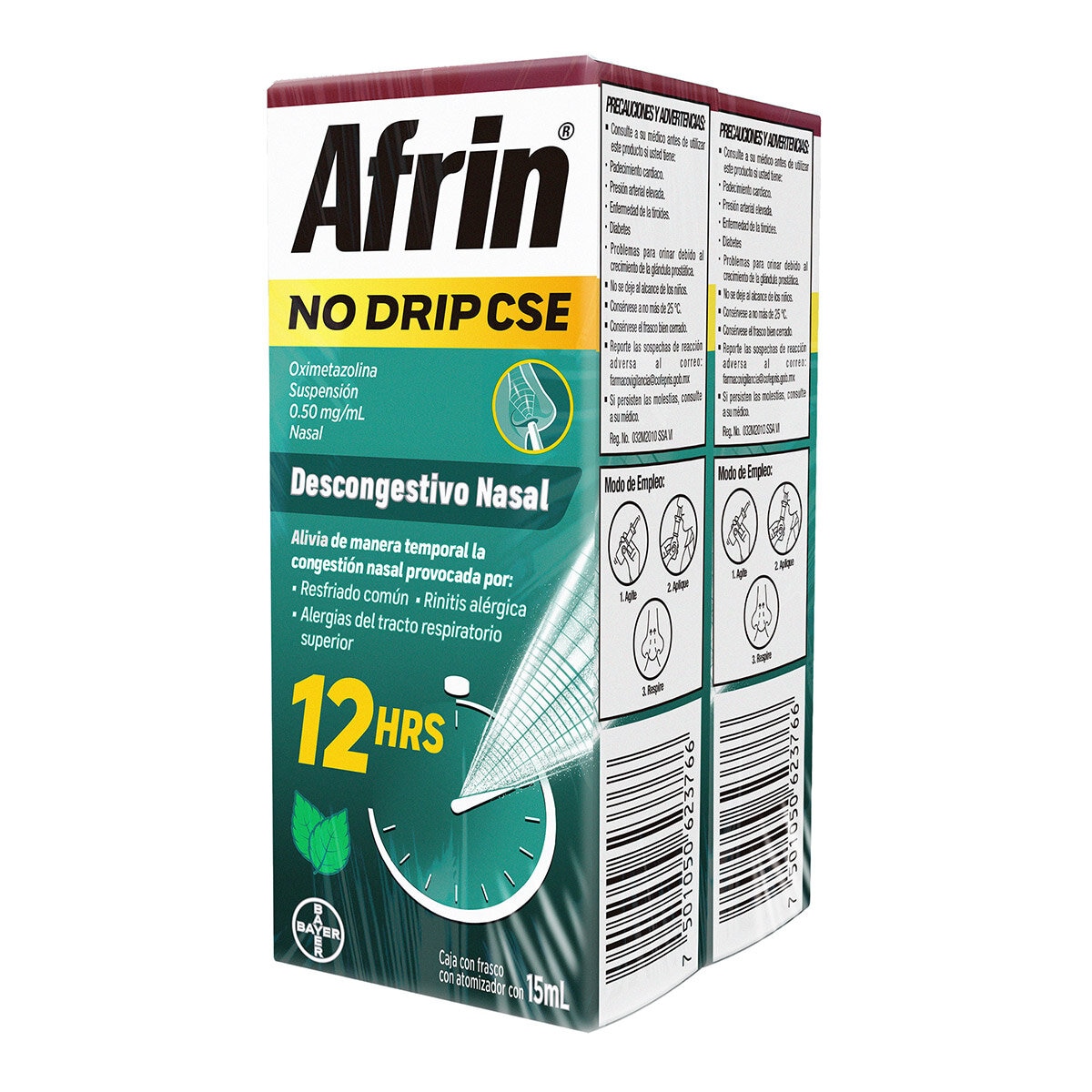 Afrin No Drip, Oximetazolina Suspensión Nasal 0.5mg/ml 2 piezas con 15ml c/u