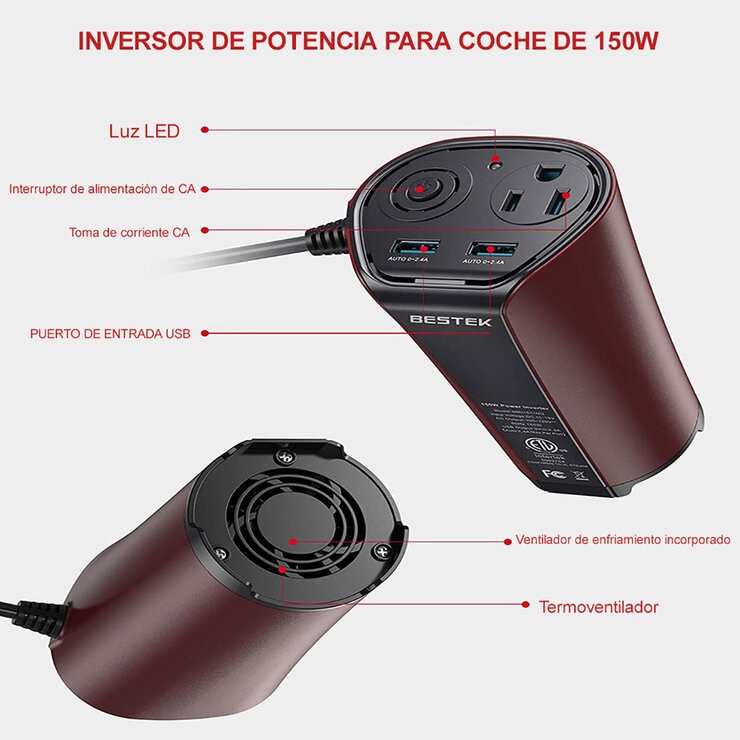 Bestek, Inversor de Corriente Porta Vasos MRI1511NU Bestek, Inversor de Corriente Porta Vasos MRI1511NU