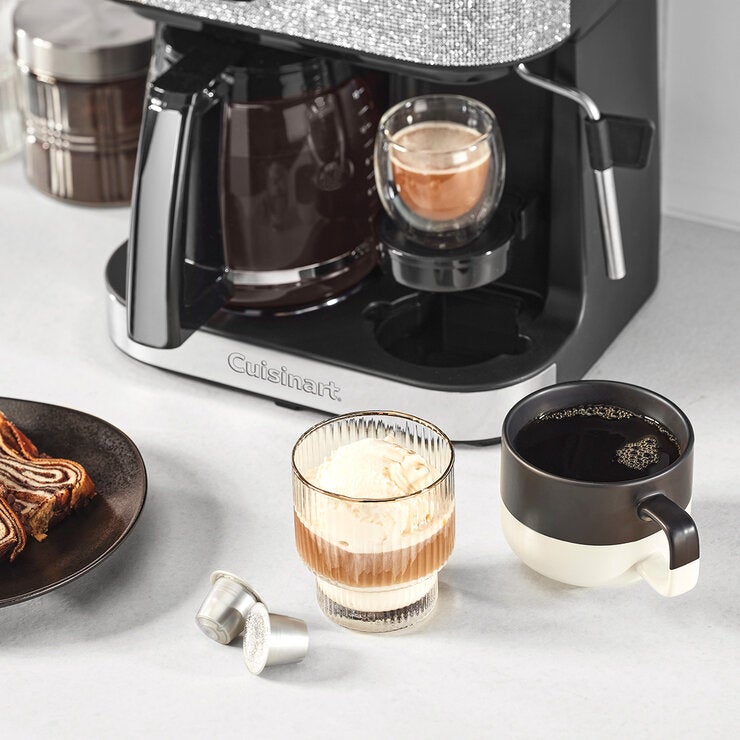 Cuisinart, Cafetera Multifuncional Barista Bar Crystal Glam 4 en 1, Compatible con cápsulas Keurig K-Cup, Nespresso Original Line Cuisinart, Cafetera Multifuncional Barista Bar Crystal Glam 4 en 1, Compatible con cápsulas Keurig K-Cup, Nespresso Original Line