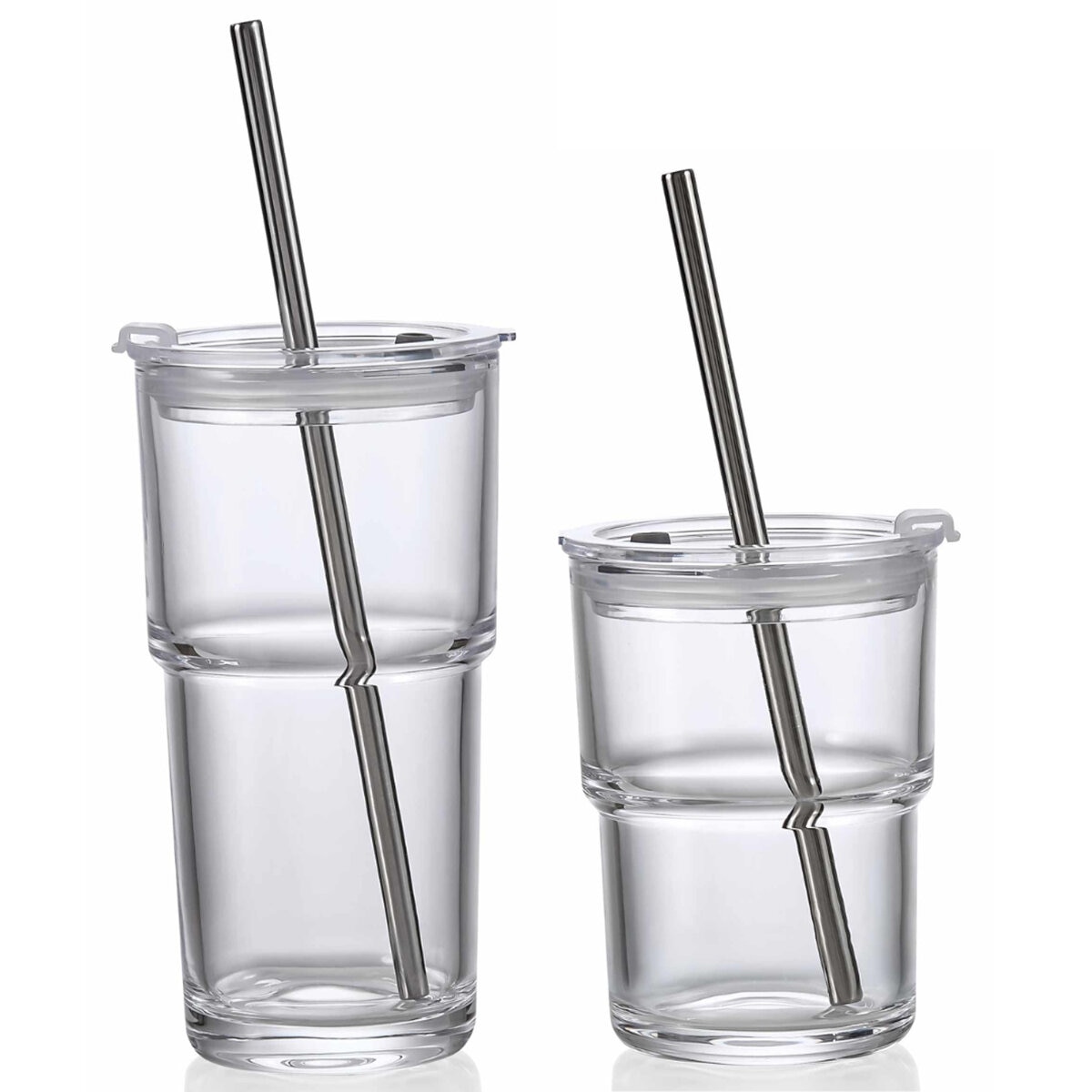 King Crystal 8 Vasos de Vidrio con Tapa y Popote King Crystal 8 Vasos de Vidrio con Tapa y Popote