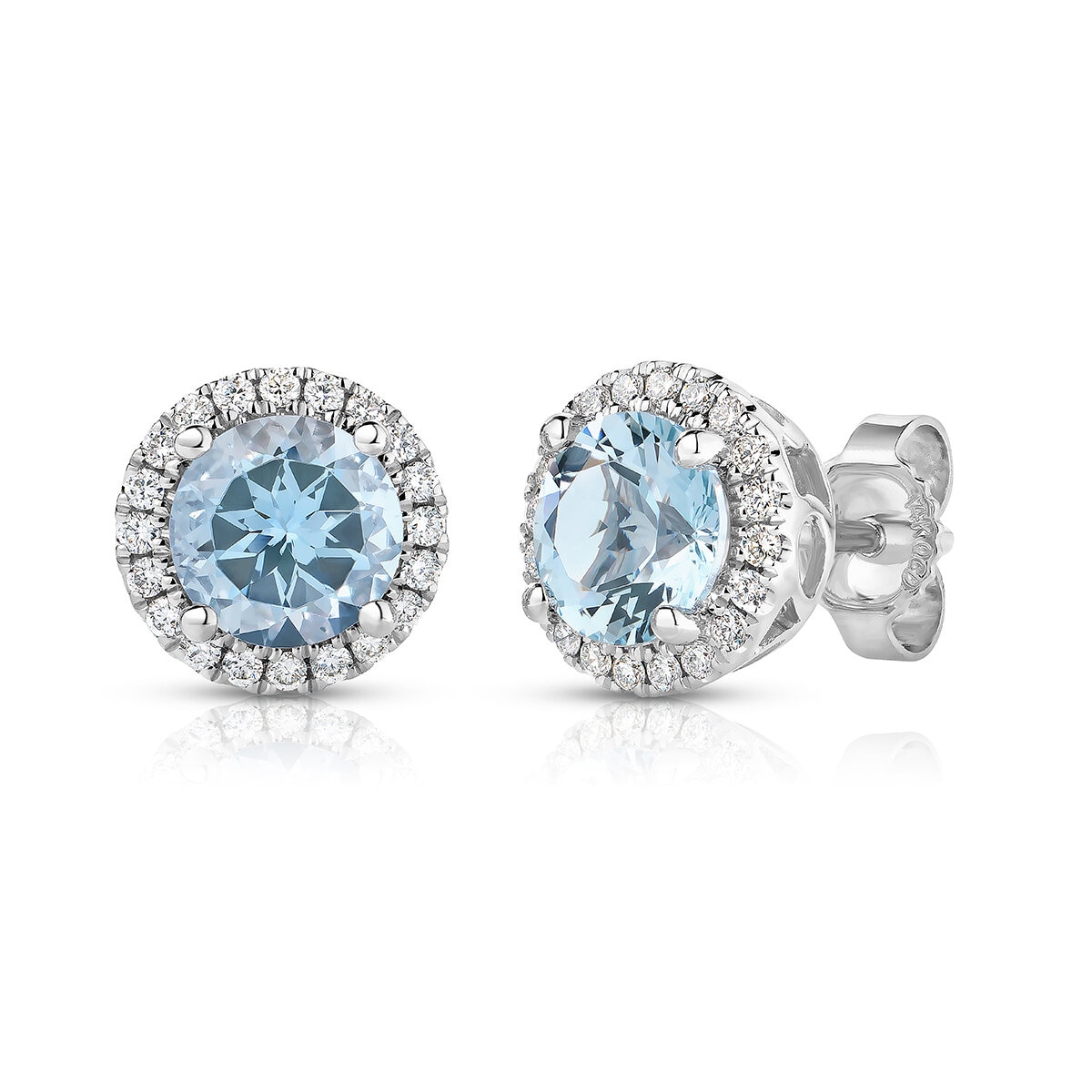 Aretes de Aguamarina y Diamantes 0.19ctw, Oro Blanco 14K Aretes de Aguamarina y Diamantes 0.19ctw, Oro Blanco 14K