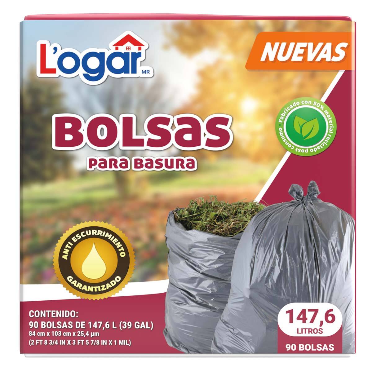 Logar Bolsas Para Basura 90 pzas de 147.6 l