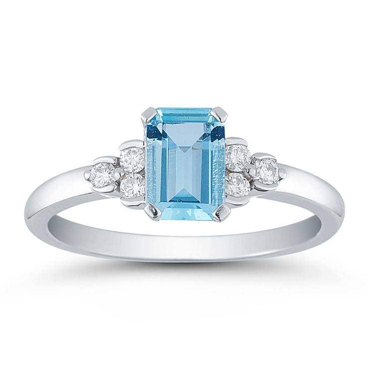 Anillo, Zafiro Azul, Diamante, 0.11ctw, Oro Blanco, 14kt