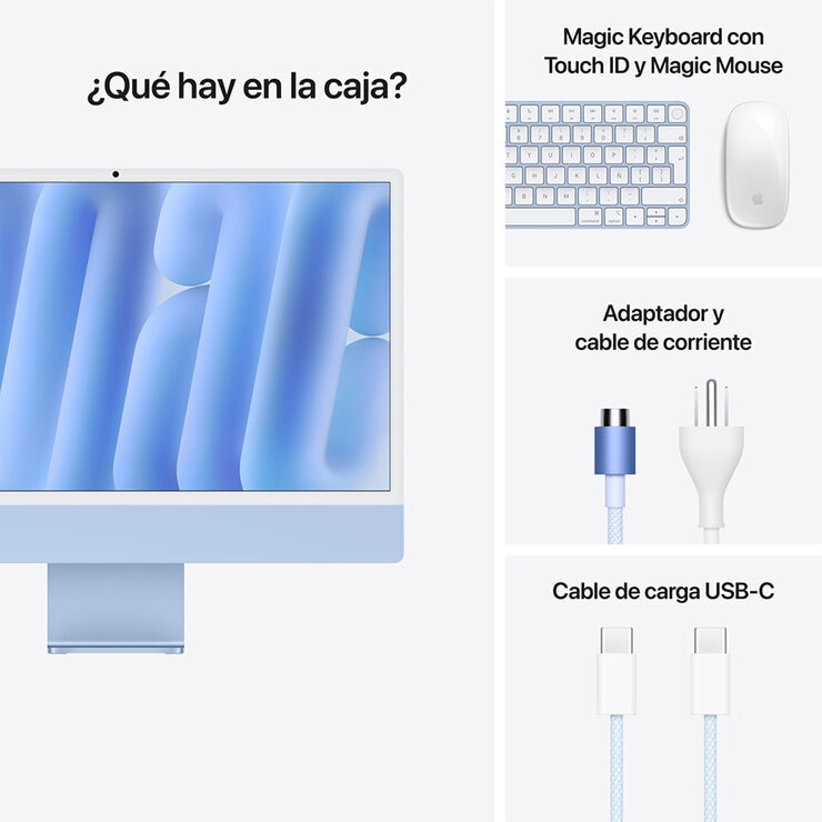 Apple iMac 24" 512GB 4.5K Chip M4 Azul CPU de 10 Núcleos GPU de 10 Núcleos Memoria Unificada de 16GB Apple iMac 24" 512GB 4.5K Chip M4 Azul CPU de 10 Núcleos GPU de 10 Núcleos Memoria Unificada de 16GB