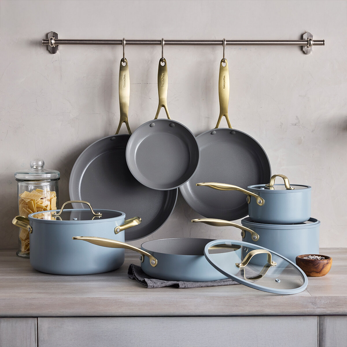 GreenPan Batería de Cocina Antiadherente 11 piezas, Varios Colores