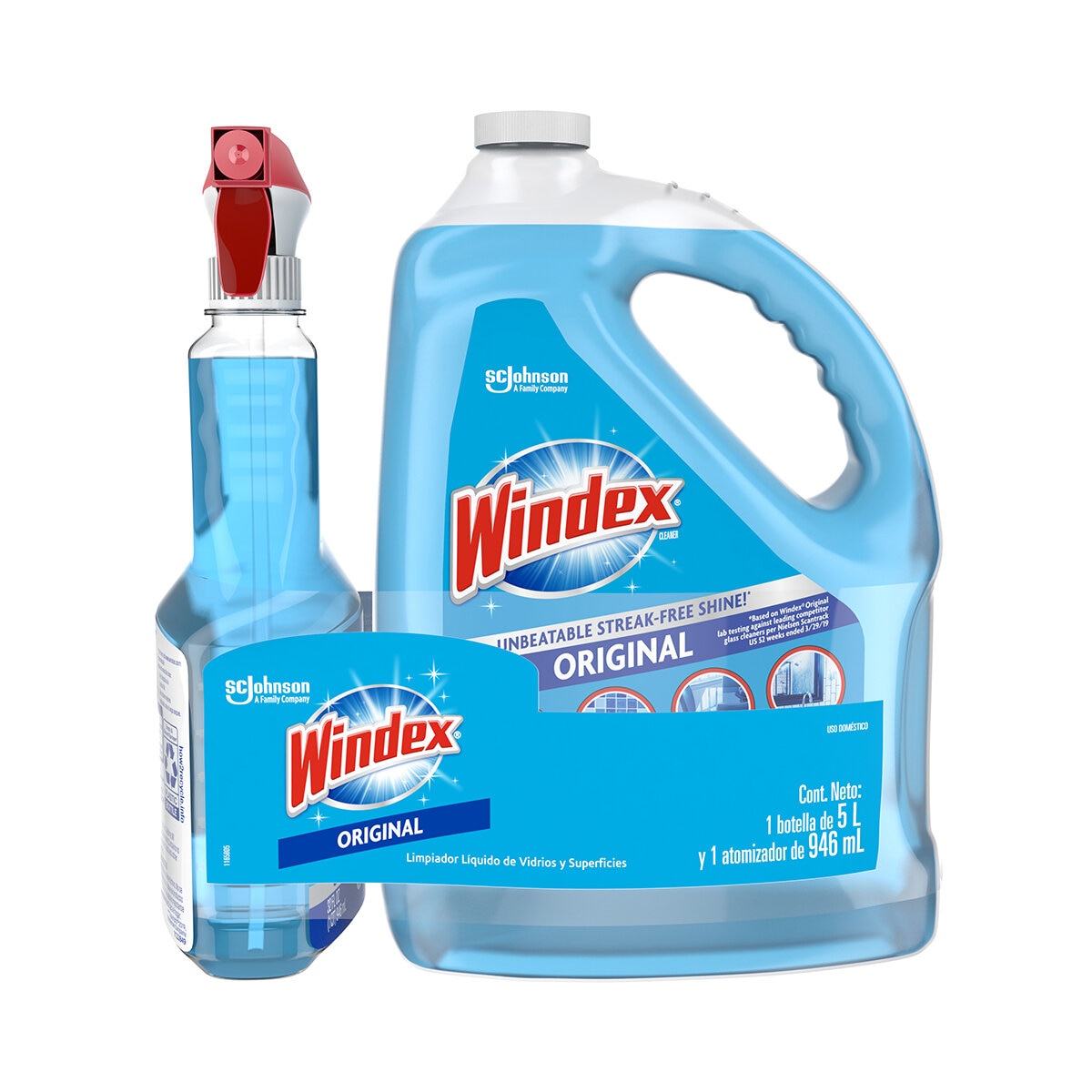 Windex Limpia Vidrios de 5 l con Atomizador de 946 ml