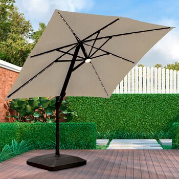 Seasons Sentry, Sombrilla Gris de 3.04 m con Base y Luz LED Solar