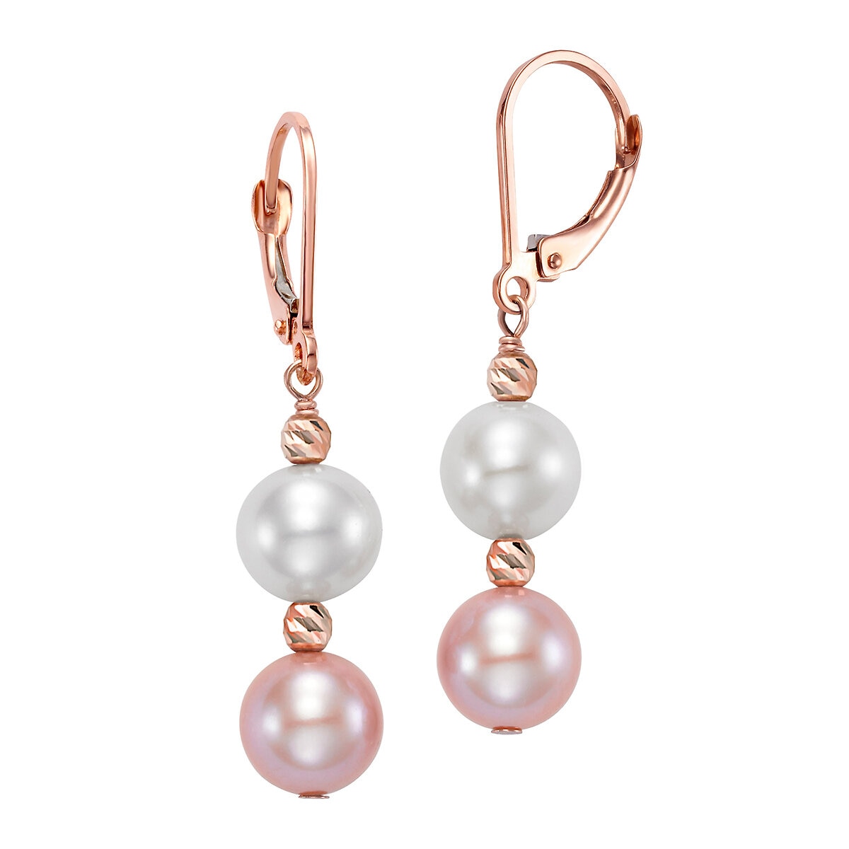 Aretes de Perlas Cultivadas, Oro Rosa de 14K