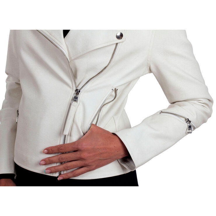 Nine West, Chamarra de Piel Sintética Color Hueso para Dama