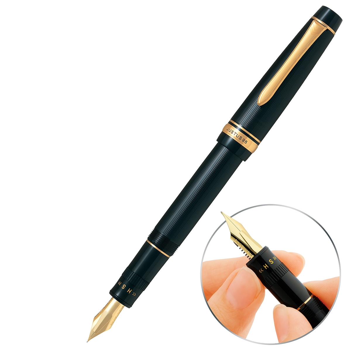 Pilot Justus pluma fuente punto mediano ajustable, plumilla de oro 14k