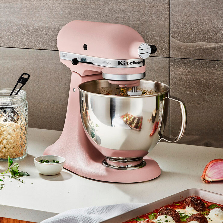 KitchenAid, Batidora Artisan Rosa, Tazón de acero inoxidable pulido con asa, 4.7 L
